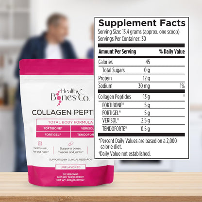 Healthy Bones Co. FORTIBONE Premium Bone Health Collagen Peptides with FORTIGEL, VERISOL & TENDOFORTE | 30 Servings