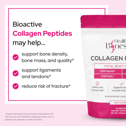 Healthy Bones Co. FORTIBONE Premium Bone Health Collagen Peptides with FORTIGEL, VERISOL & TENDOFORTE | 30 Servings
