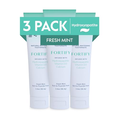 Fortify Hydroxyapatite Toothpaste | Vitamin D3 & Calcium | Fluoride & SLS Free | Vegan Whitening Mint | 3.4oz 3 Pack