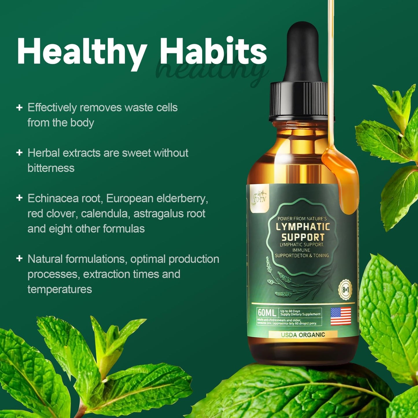 FOTN Lymphatic Drainage Drops - Organic Herbal Supplements | Immune Support