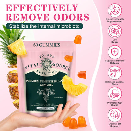 FOUBUS Vital Source Premium Feminine Balance Gummies | 120 Gummies (60 Servings) – Pineapple, Vegan, Gluten-Free