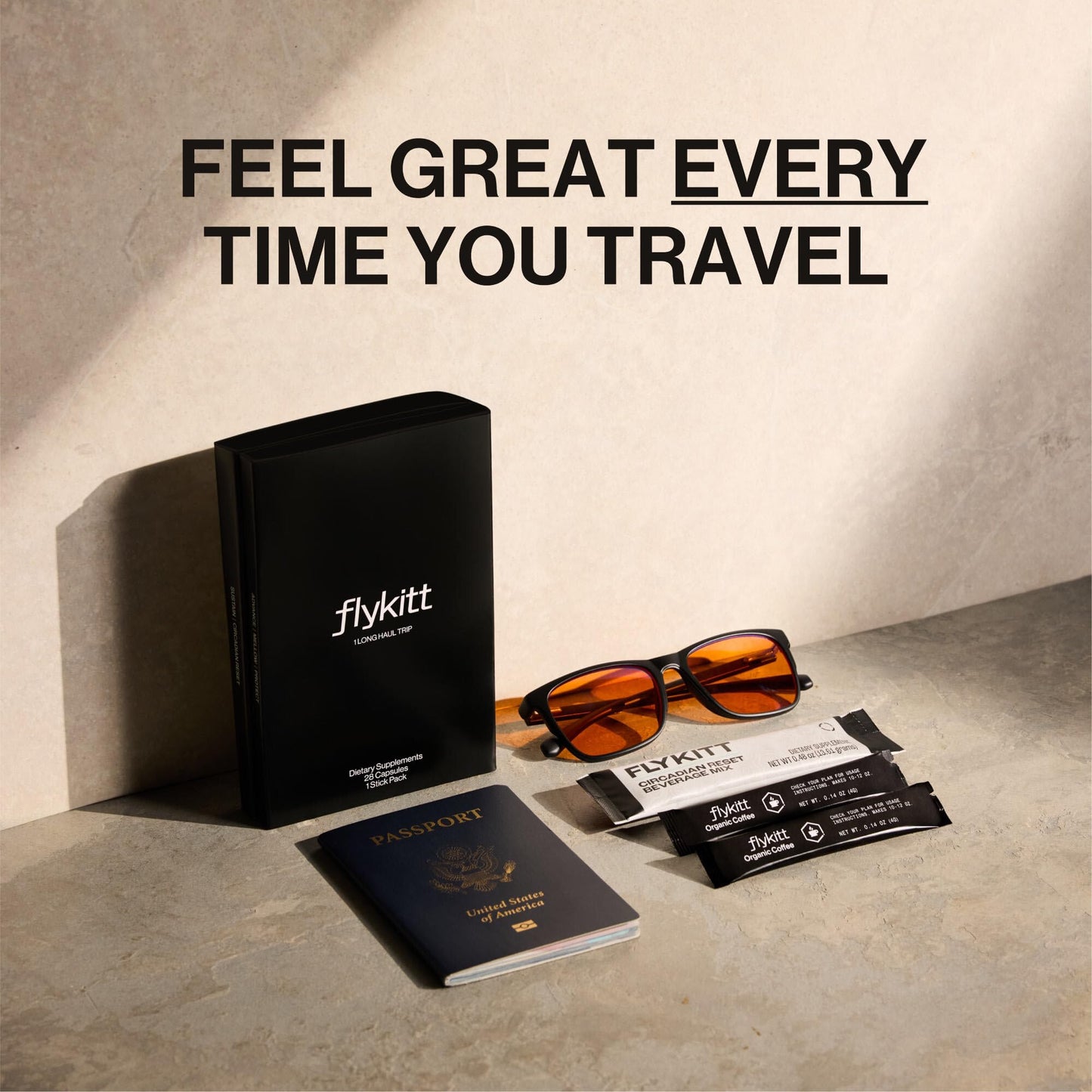 Fount Flykitt Jet Lag Prevention System – App-Controlled Supplements & Blue Light Glasses