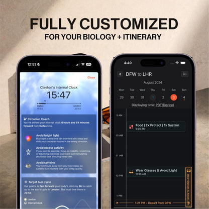 Fount Flykitt Jet Lag Prevention System – App-Controlled Supplements & Blue Light Glasses