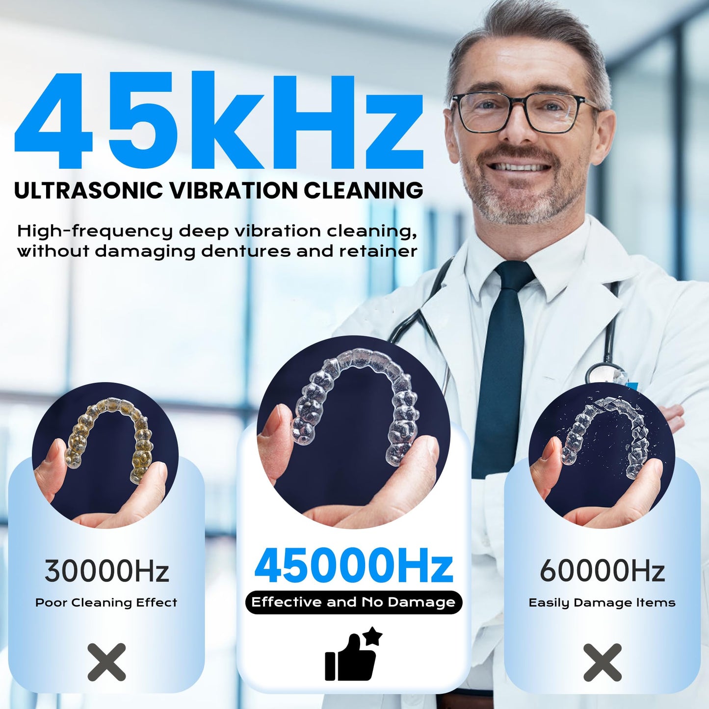 45kHz Ultrasonic Retainer Cleaner – 200ML UV Dental Cleaner