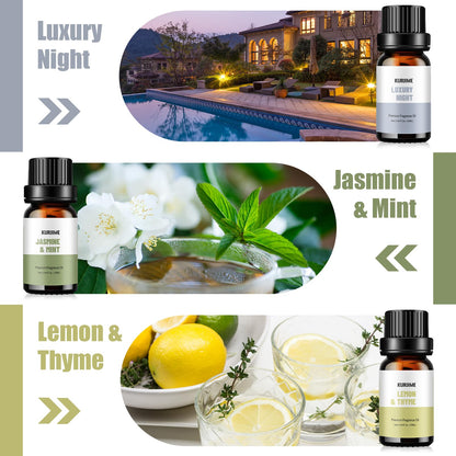 Fragrance Oils Hotel Collection Diffuser Oil Set – Luxury Night, Jasmine & Mint, Lemon & Thyme, White Tea, Floral Citrus, My Way