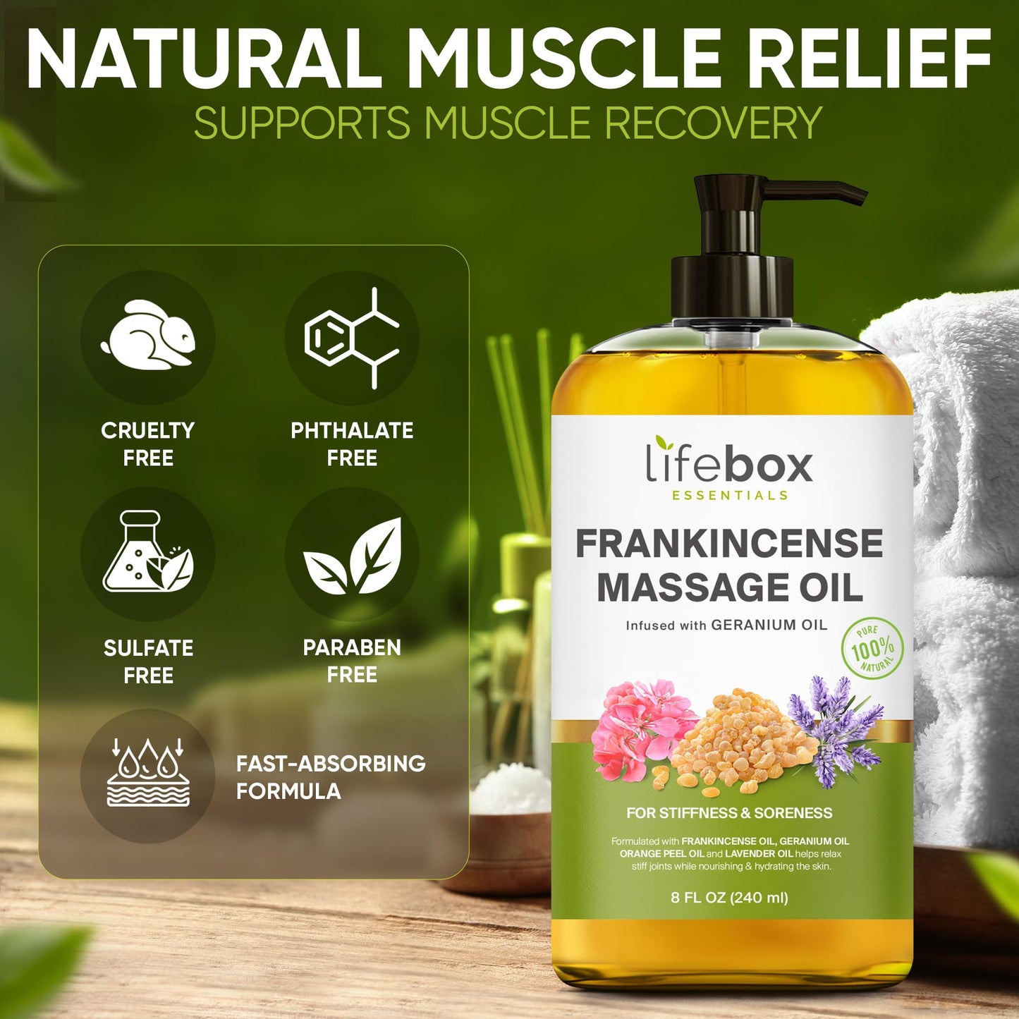 Frankincense Massage Oil – 100% Pure & Natural – 8 oz