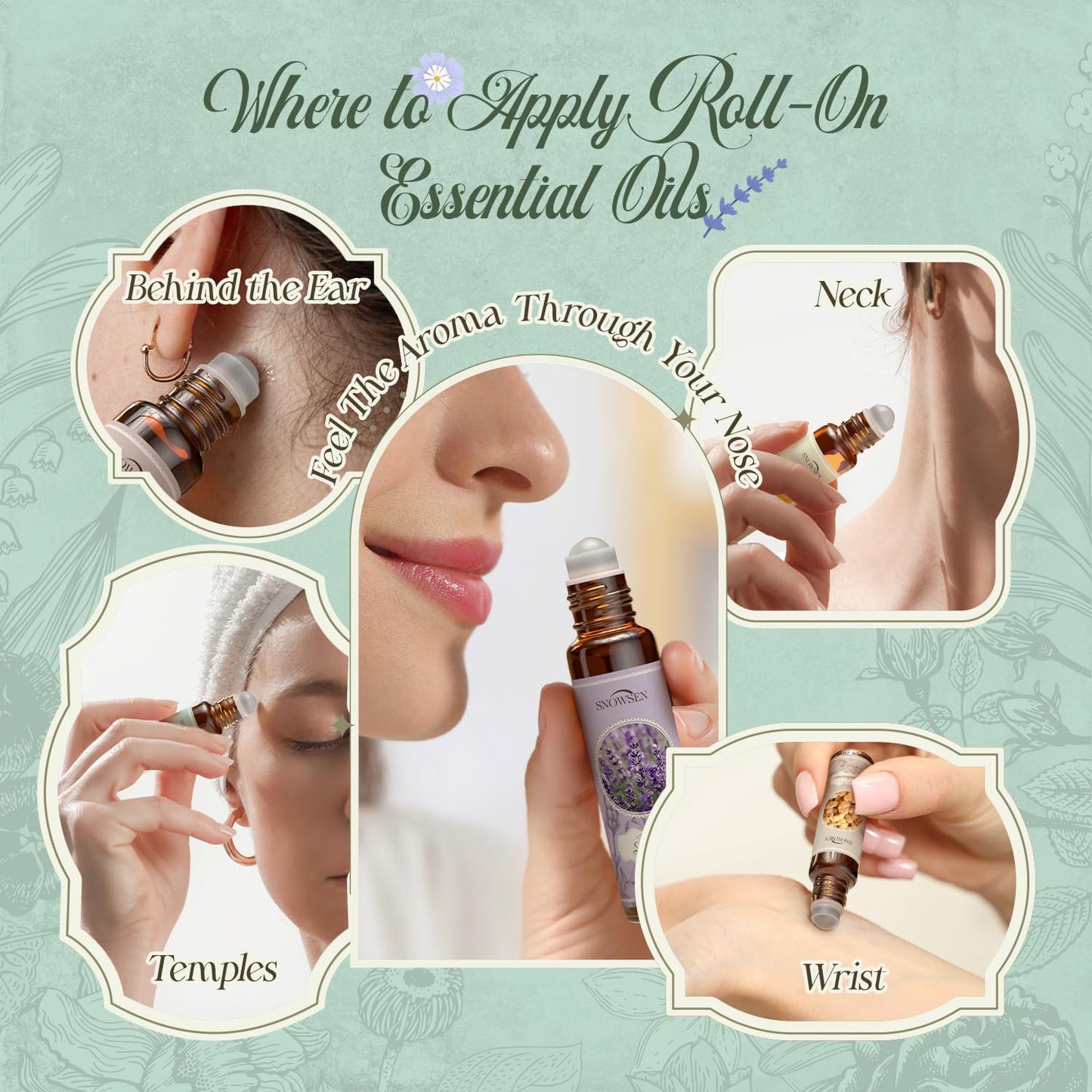 Essential Oils Roll-On Set – 6x10ml Aromatherapy Oils (Lavender, Peppermint, Frankincense, Eucalyptus, Lemon, Myrrh)