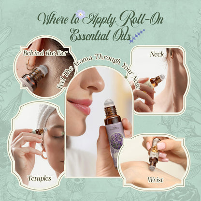 Essential Oils Roll-On Set – 6x10ml Aromatherapy Oils (Lavender, Peppermint, Frankincense, Eucalyptus, Lemon, Myrrh)