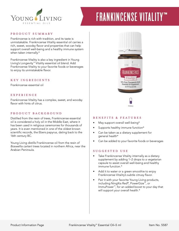 Young Living Frankincense Vitality 5ml Essential Oil | Aroma Therapy