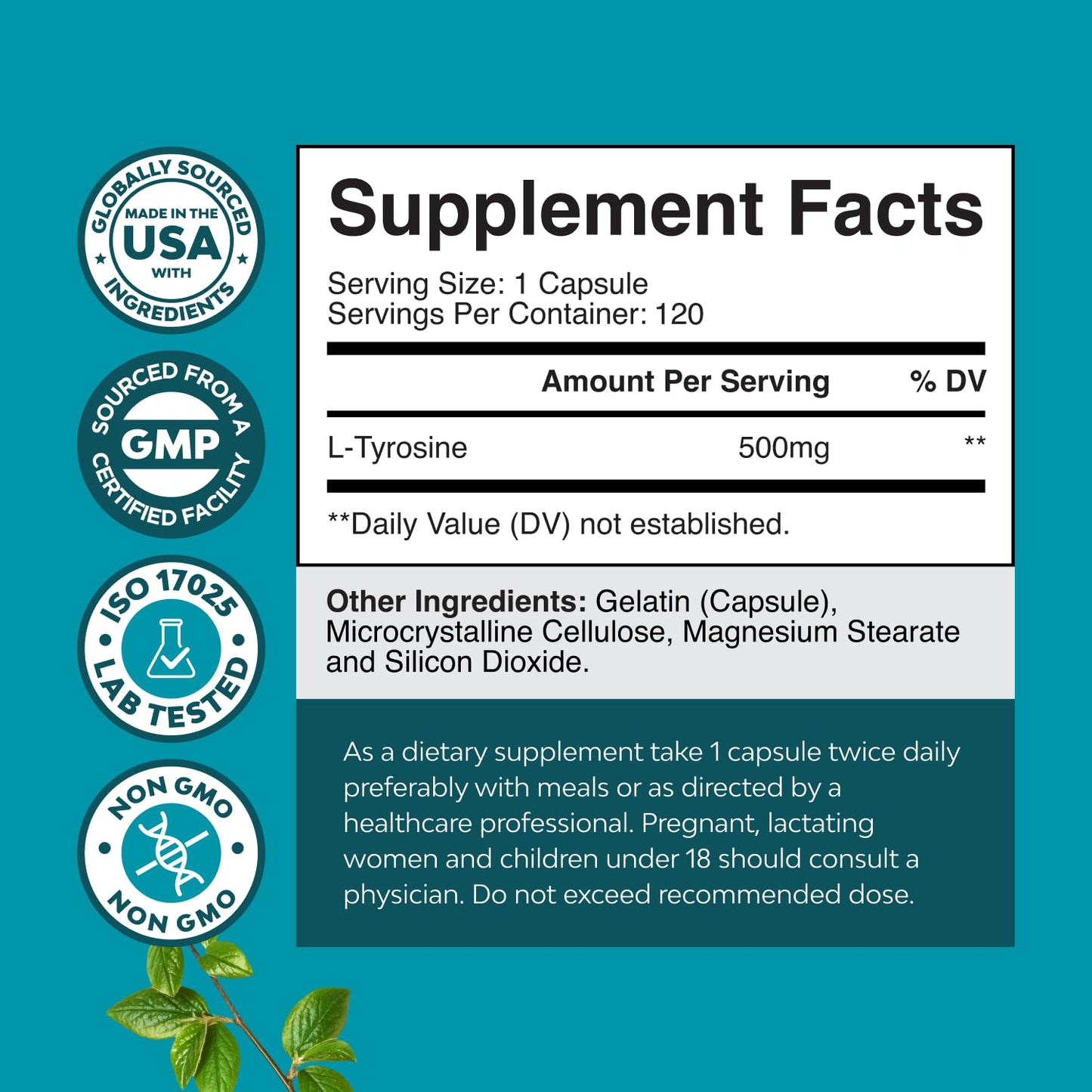 L-Tyrosine 500mg Capsules – High-Strength Nootropic for Mood, Focus & Mental Energy