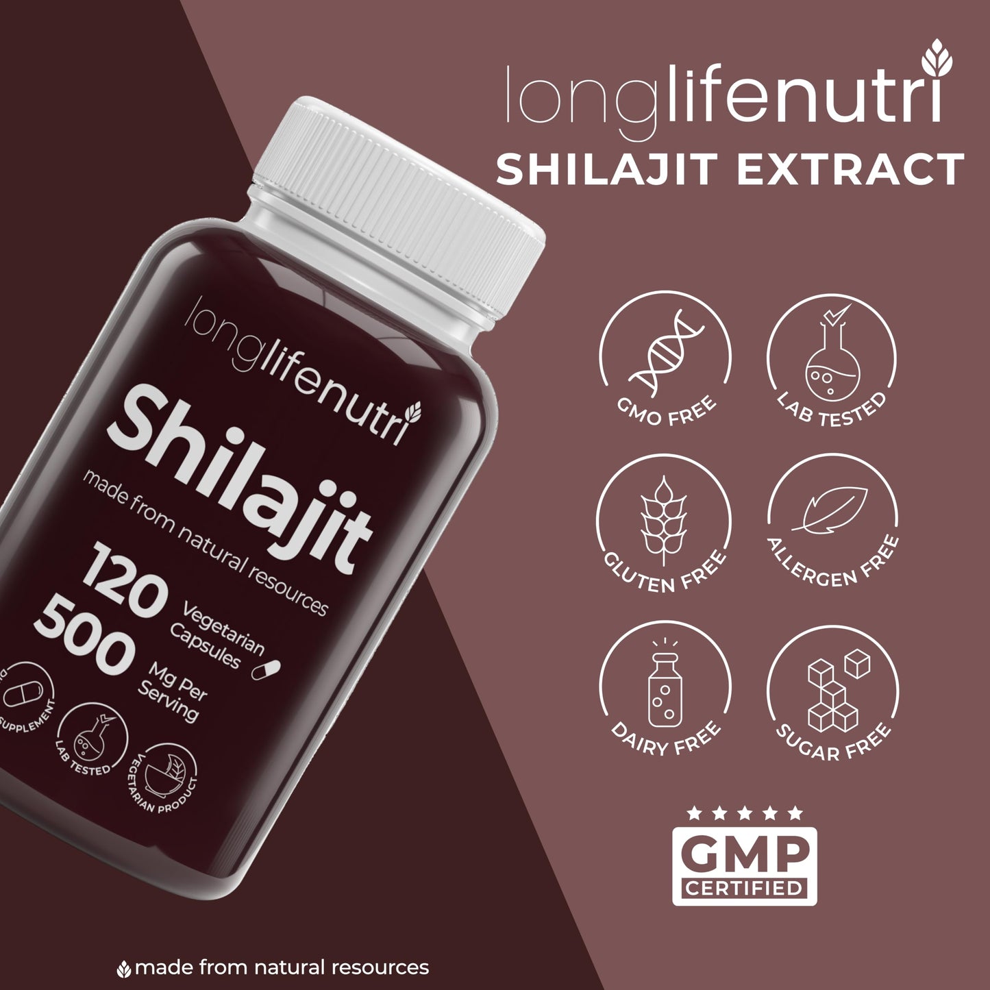 Shilajit Pure Himalayan Extract 500mg | 15% Fulvic Acid, 120 Vegetarian Capsules