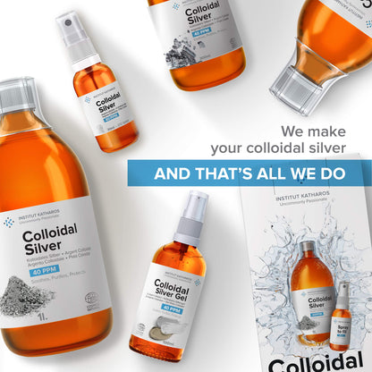 Institut Katharos Premium Colloidal Silver – Optimal Concentration, Smaller Particles, EU-Made, Lab-Certified (34 oz) + Free Spray Bottle & Ebook