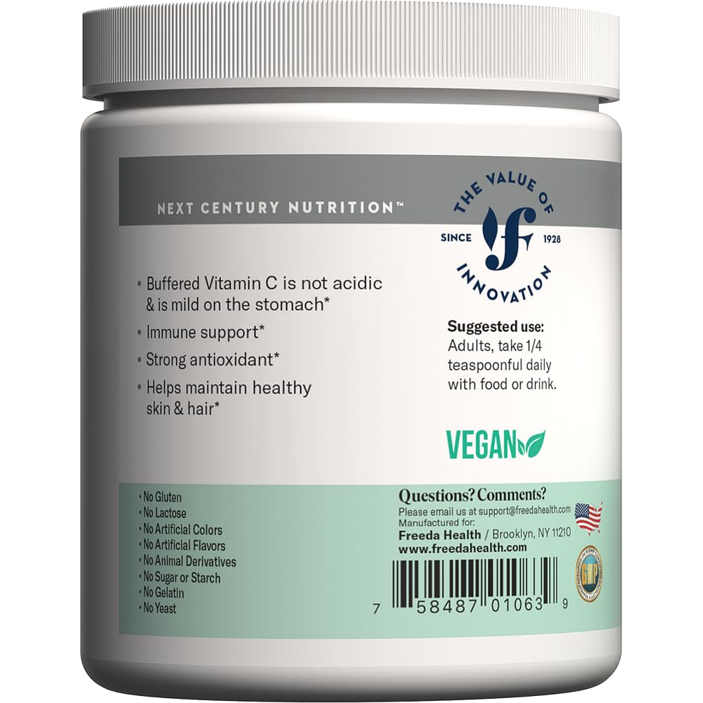 Freeda Buffered Vitamin C Powder – Gentle on Stomach | Kosher & Vegan (16 oz)