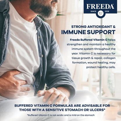 FREEDA Buffered Vitamin C 500mg – Non-Acidic Calcium Ascorbate | Immune Support & Antioxidant | 100 Capsules