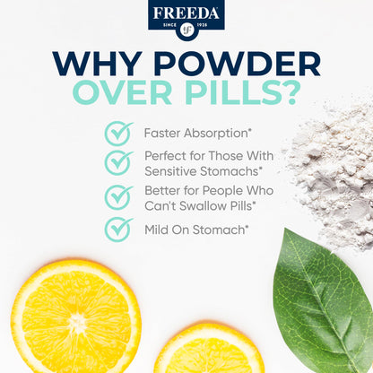 Freeda Buffered Vitamin C Powder – Gentle on Stomach | Kosher & Vegan (16 oz)