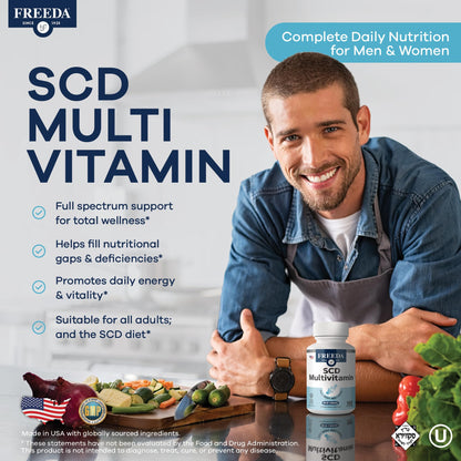 Freeda SCD Multivitamin – Vegan, Gluten-Free Daily Multivitamin for Men & Women | 180 Capsules | SCD Legal