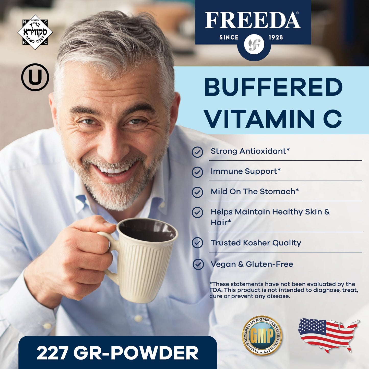 Freeda Buffered Vitamin C Powder – Gentle on Stomach | Kosher & Vegan (16 oz)