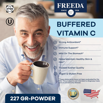 Freeda Buffered Vitamin C Powder – Gentle on Stomach | Kosher & Vegan (16 oz)