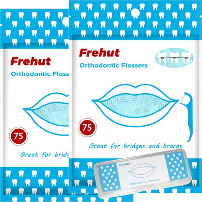 Frehut Orthodontic Flossers for Braces - 150 Count (2 x 75) with Travel Case