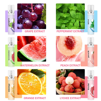 6PCS Fresh Breath Spray Set - Fruity Mouth Fresheners (Mint, Peach, Orange, Watermelon, Grape, Lychee)