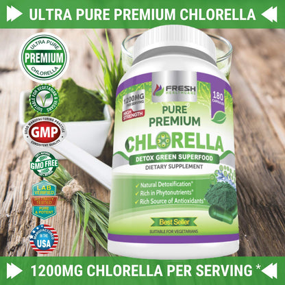 FRESH HEALTHCARE Premium Chlorella Supplement – 1200mg Vegan Capsules