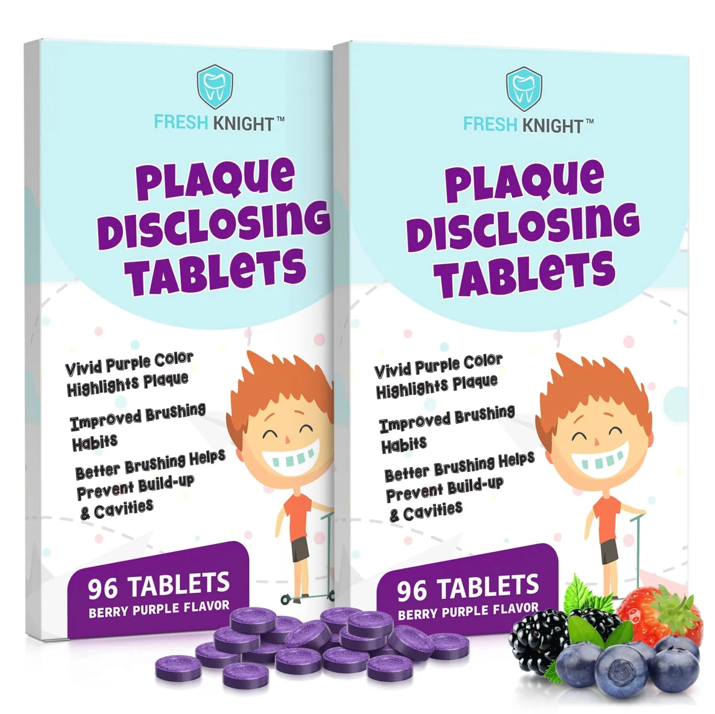 Plaque Disclosing Tablets for Teeth – 96 Count Pack of 2 | Fresh Knight Tru-Clean Purple