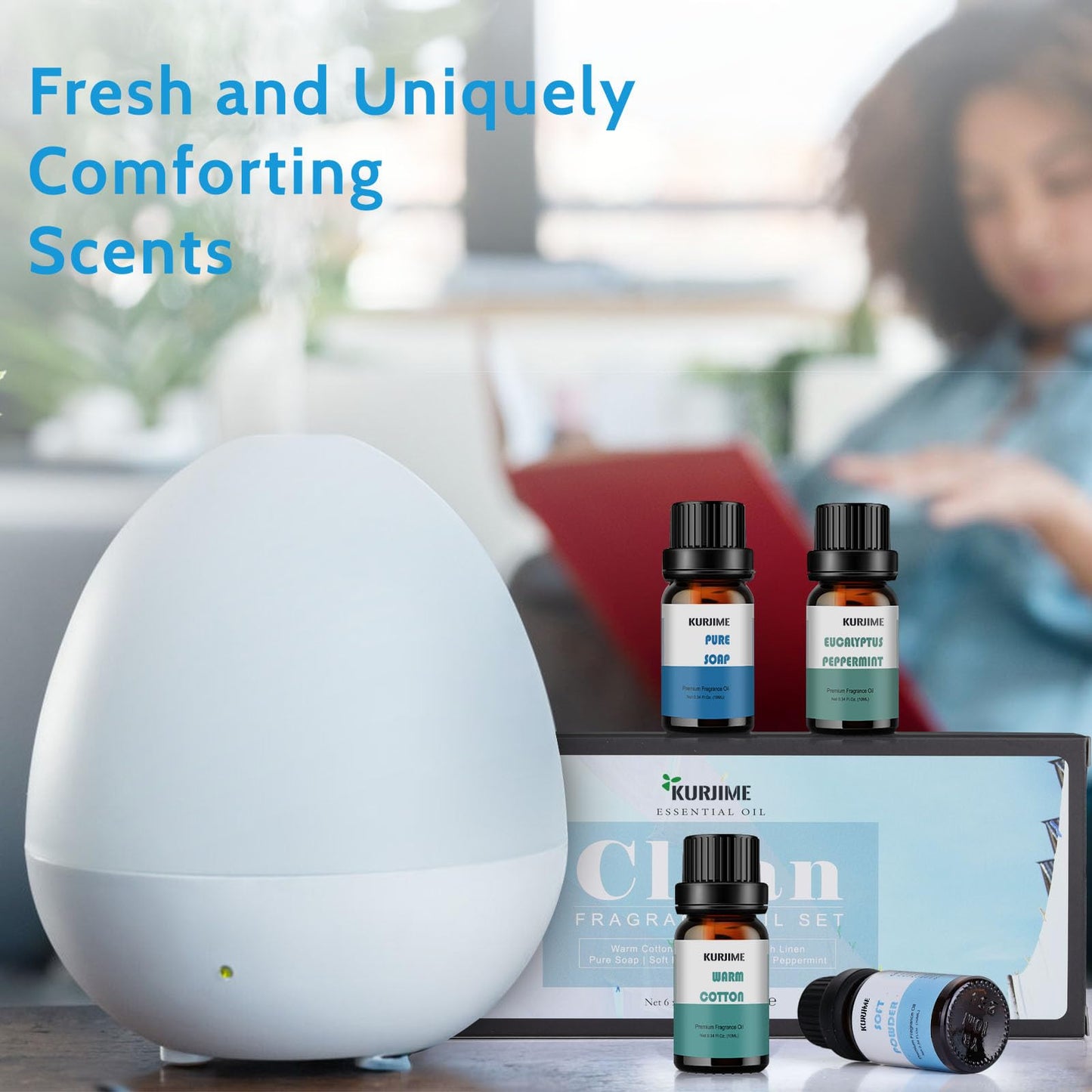 Essential Oils Set - Clean Scents for Diffuser & Aromatherapy (6x10ml): Fresh Linen, Eucalyptus Peppermint