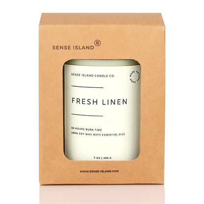Fresh Linen Scented Soy Candle – 50+ Hr Burn, Natural Wax