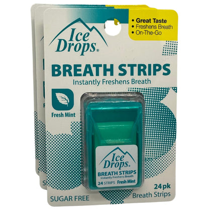Fresh Mint Sugar Free Ice Drops Breath Strips – 24 Count (Pack of 3)