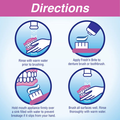 Fresh 'n Brite Denture Cleaning Paste - Pack of 3 (3.8 oz) for Dentures, Removable Partial Dentures, Retainers & Mouthguards | Stain Removal
