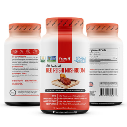 Fresh Nutrition Organic Reishi Mushroom Capsules – Alpha-Glucan Rich Ganoderma Lucidum, 1500mg Serving, Third-Party Tested – 90 Veggie Caps (Pack of 2)