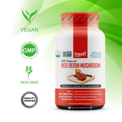 Fresh Nutrition Organic Reishi Mushroom Capsules – Alpha-Glucan Rich Ganoderma Lucidum, 1500mg Serving, Third-Party Tested – 90 Veggie Caps (Pack of 2)