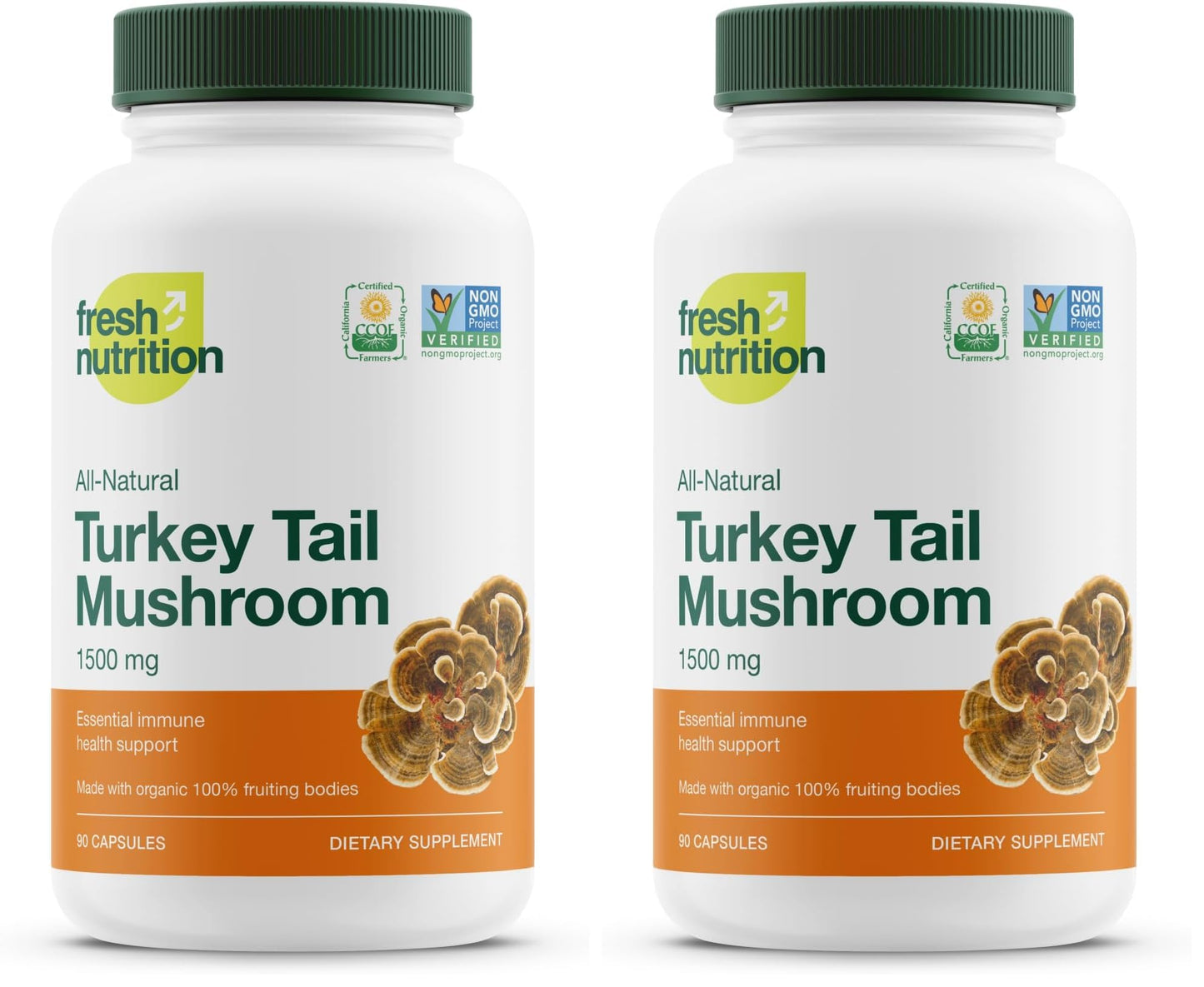 Fresh Nutrition Organic Turkey Tail Mushroom Extract – High Beta Glucans, 2-Pack, 180 Vegan Capsules