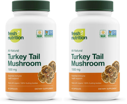 Fresh Nutrition Organic Turkey Tail Mushroom Extract – High Beta Glucans, 2-Pack, 180 Vegan Capsules