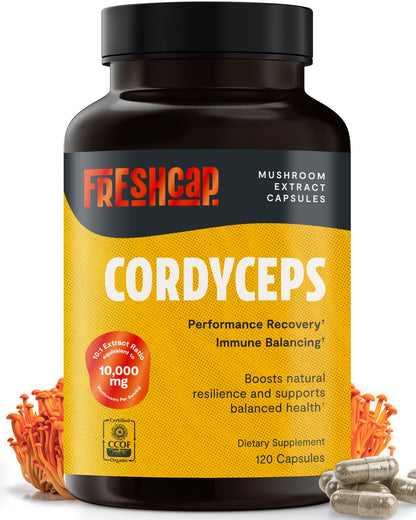 FreshCap Mushrooms Cordyceps Capsules 10,000mg | Energy Support & Nootropic