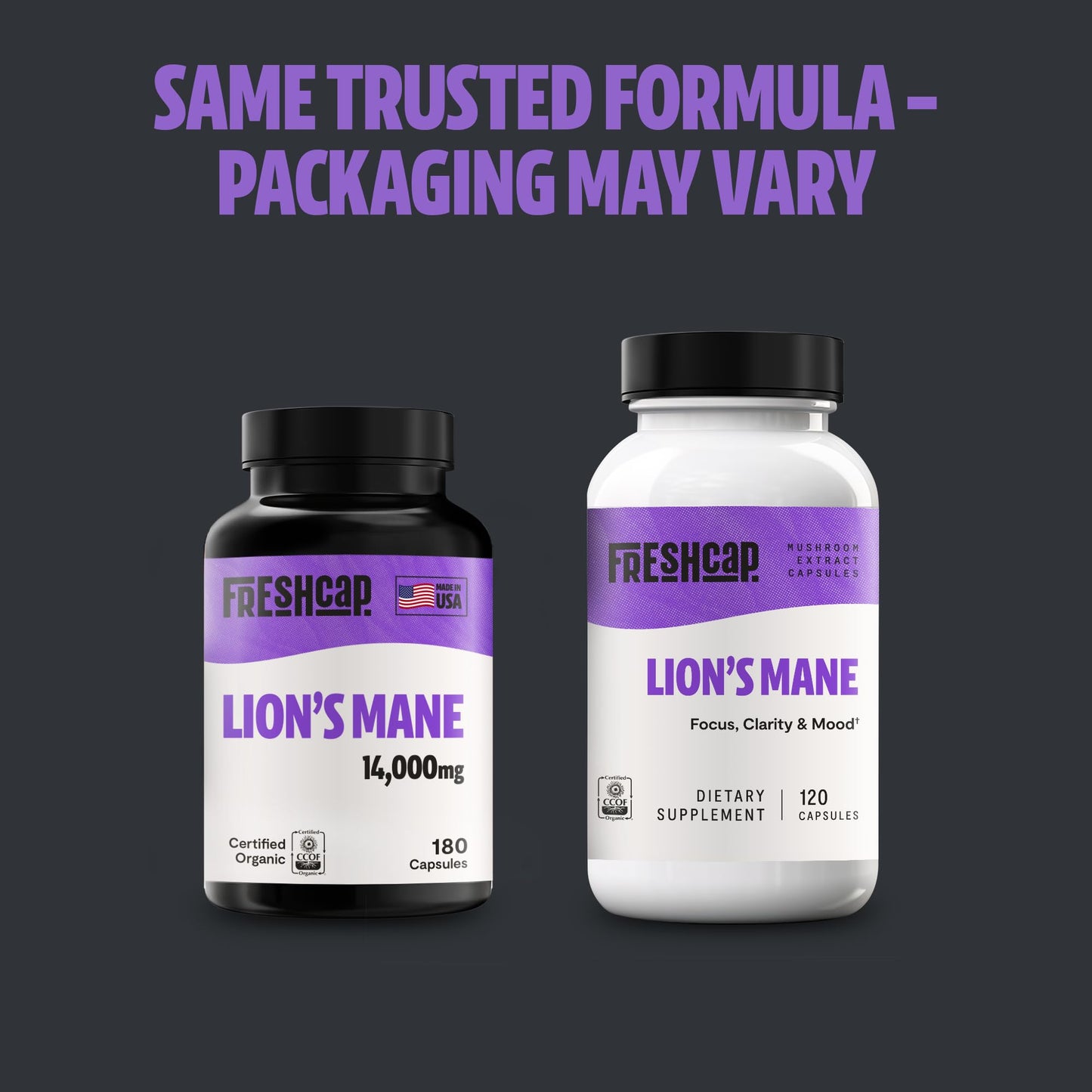 FreshCap Lions Mane Supplement Capsules 14,000mg — Brain Support, Memory & Focus (180 Capsules)