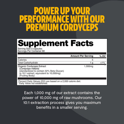 FreshCap Mushrooms Cordyceps Capsules 10,000mg | Energy Support & Nootropic