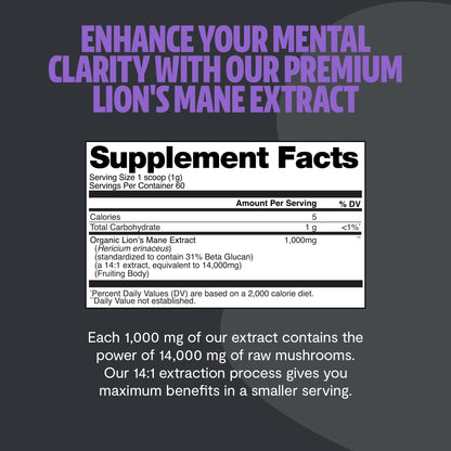FreshCap Mushrooms Lions Mane Supplement Powder – 14,000mg per Serving, Organic Lions Mane Extract for Focus & Memory (60 Servings)