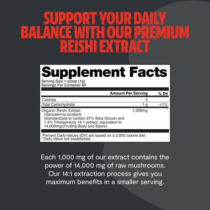 FreshCap Mushrooms Reishi Powder — 14,000mg Organic Dual-Extract, 60 Servings