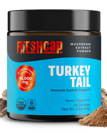FreshCap Mushrooms Turkey Tail Mushroom Powder 10,000mg — Immune Support & Nootropic Extract (60 Servings)