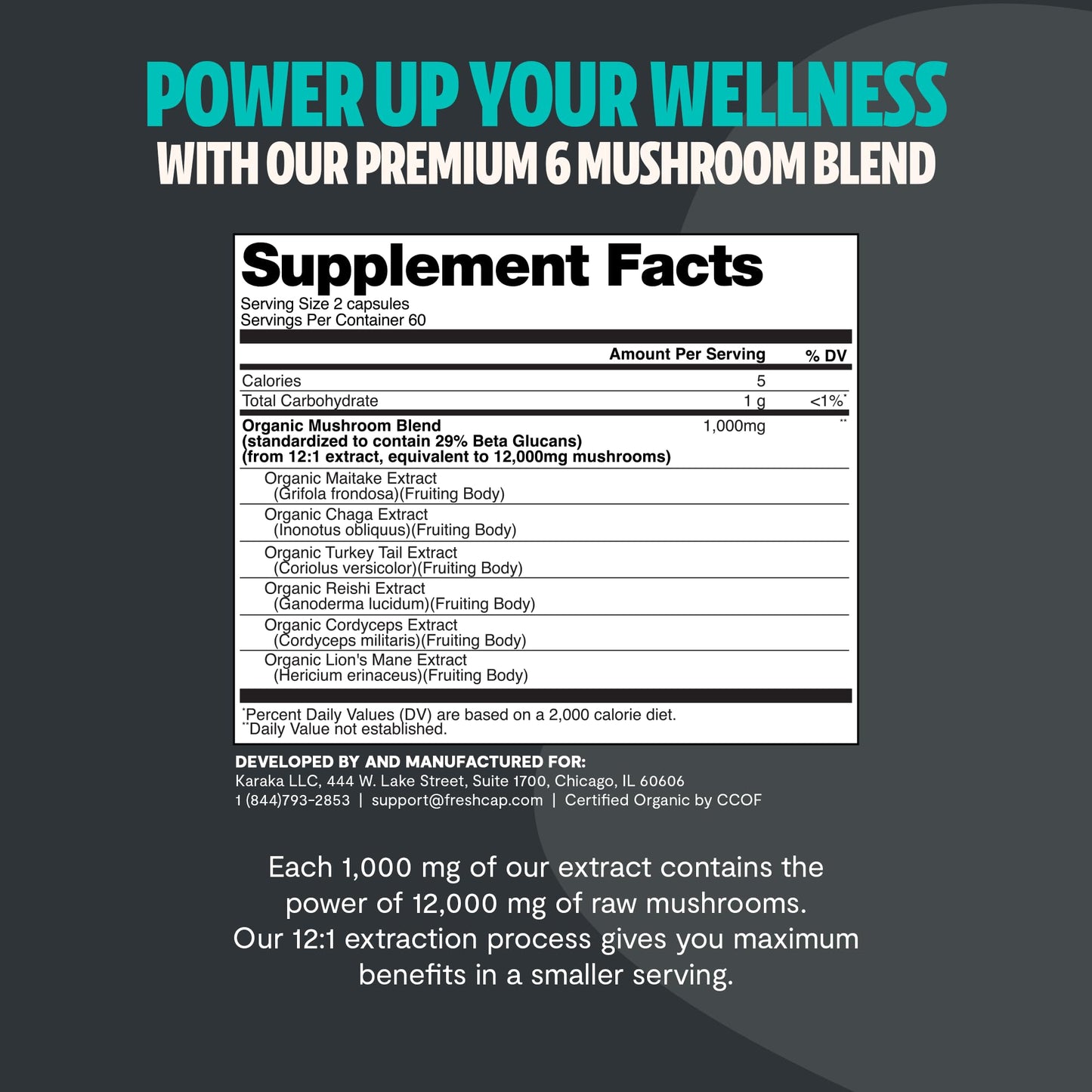 FreshCap Mushrooms Ultimate Mushroom Complex 12,000mg | 120 Capsules
