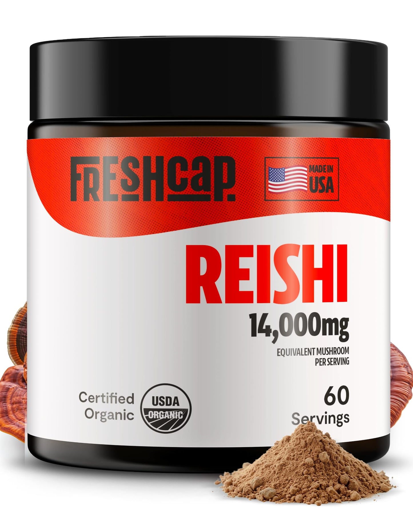 FreshCap Mushrooms Reishi Powder — 14,000mg Organic Dual-Extract, 60 Servings