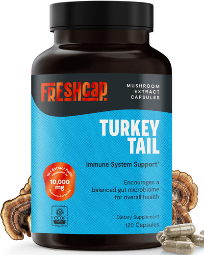 FreshCap Turkey Tail Mushroom Supplement – 10,000mg, Organic, 120 Capsules
