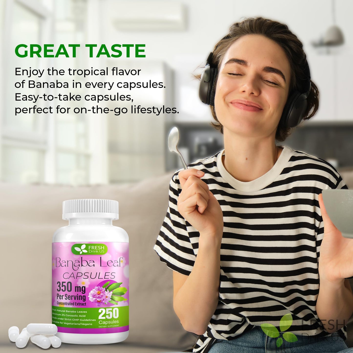 FRESHDRINKUS Banaba Capsules – 350mg per Serving, 250 Vegan Capsules | Gluten-Free, Non-GMO
