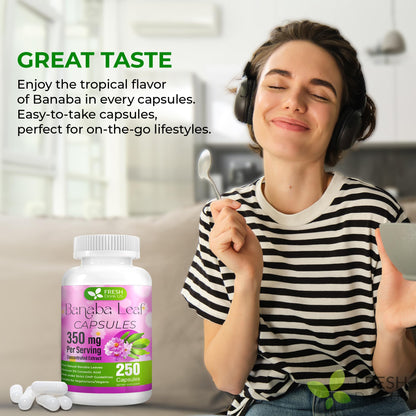 FRESHDRINKUS Banaba Capsules – 350mg per Serving, 250 Vegan Capsules | Gluten-Free, Non-GMO