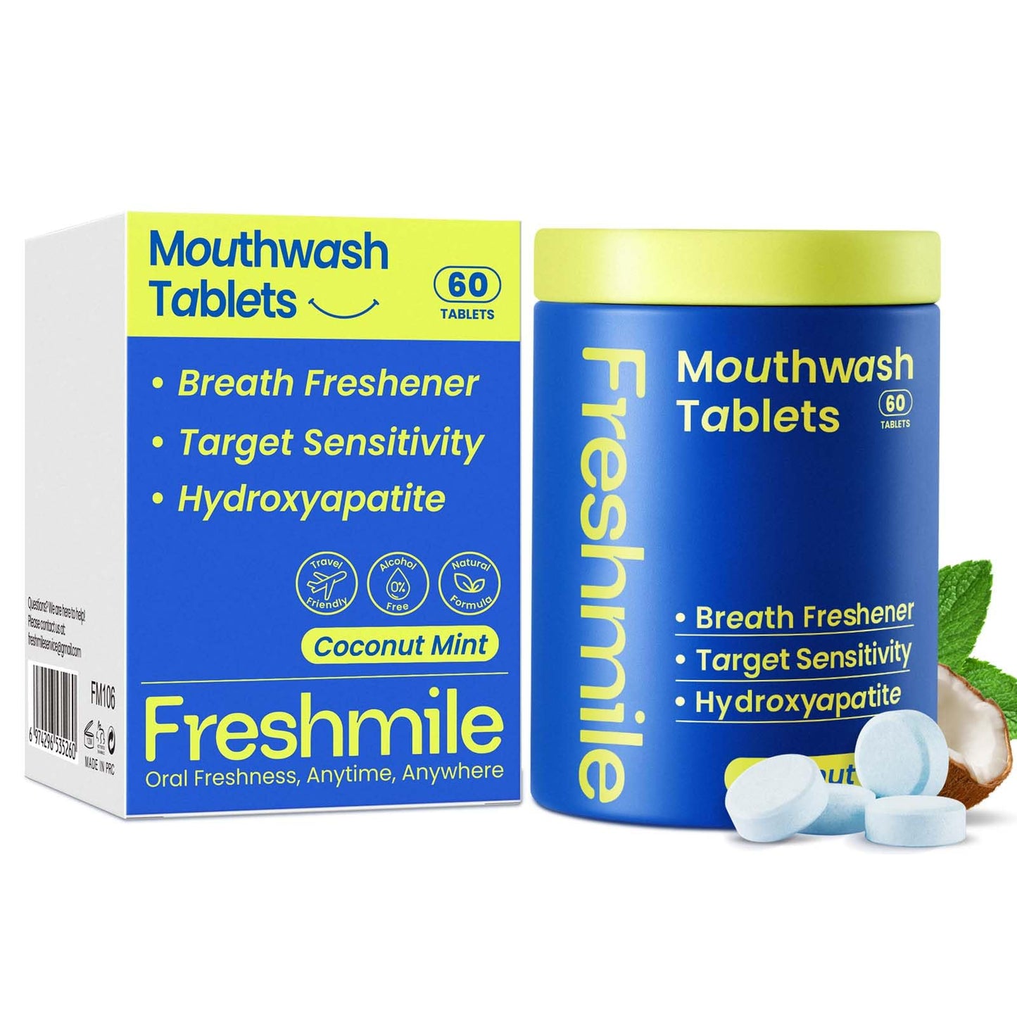 Freshmile Travel Mouthwash Tablets – Sensitive Teeth & Gum Health, Fluoride & Alcohol-Free (60 Count)