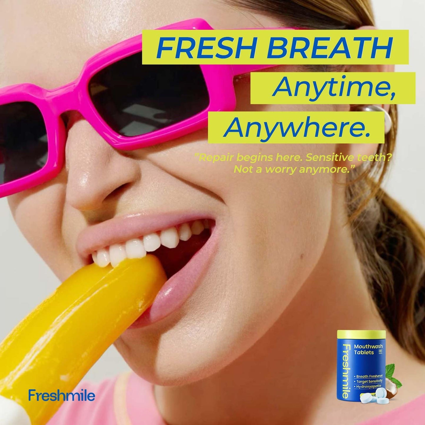 Freshmile Travel Mouthwash Tablets – Sensitive Teeth & Gum Health, Fluoride & Alcohol-Free (60 Count)