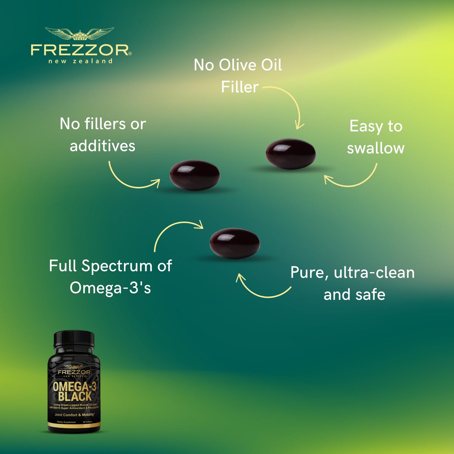 FREZZOR Omega 3 Black – Joint Comfort, NZ Green-Lipped Mussel Oil, 60 Softgels