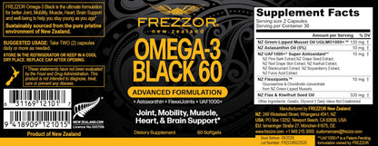 FREZZOR Omega 3 Black – Joint Comfort, NZ Green-Lipped Mussel Oil, 60 Softgels