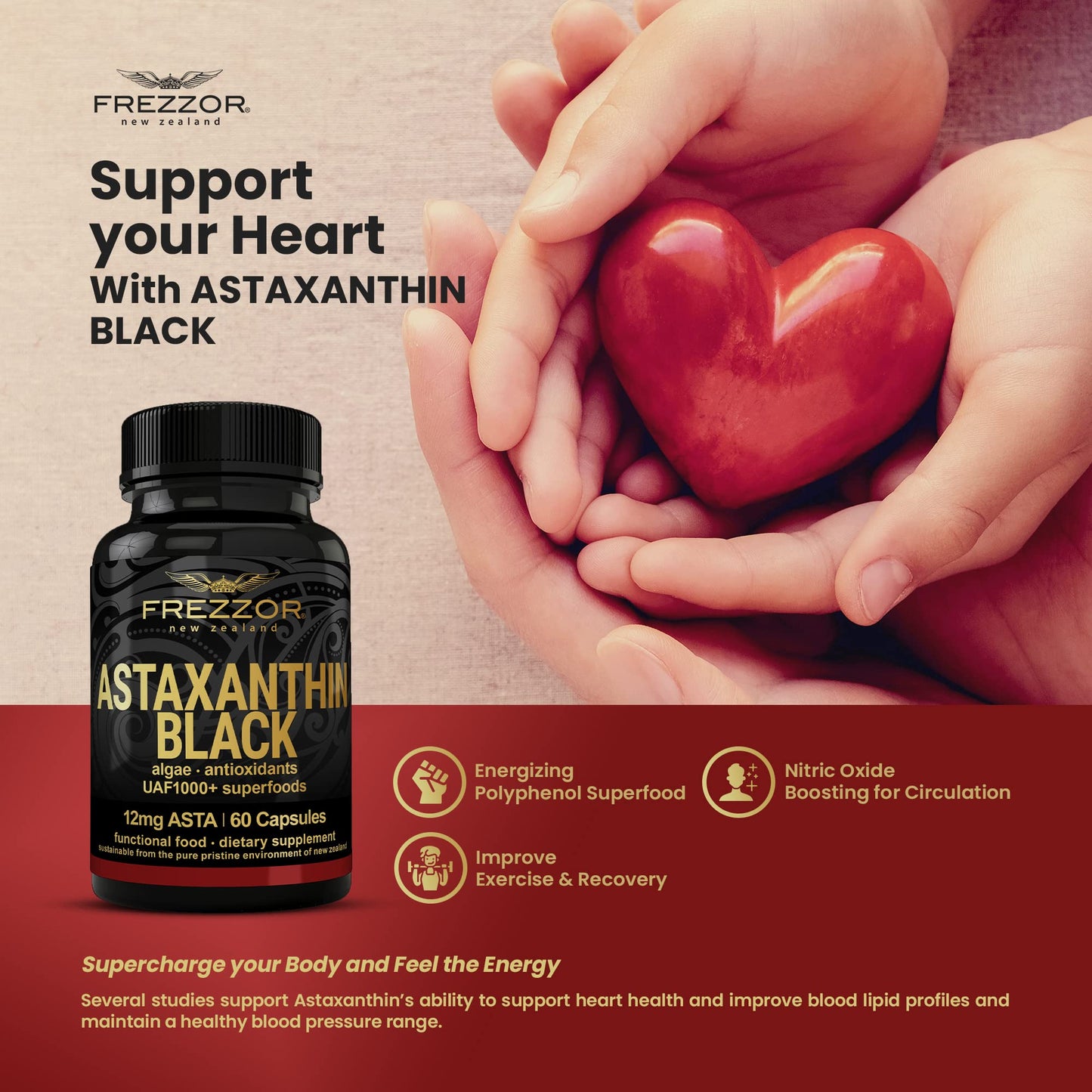 FREZZOR Astaxanthin Black 12mg – Anti-Aging Antioxidant (60 Softgels)